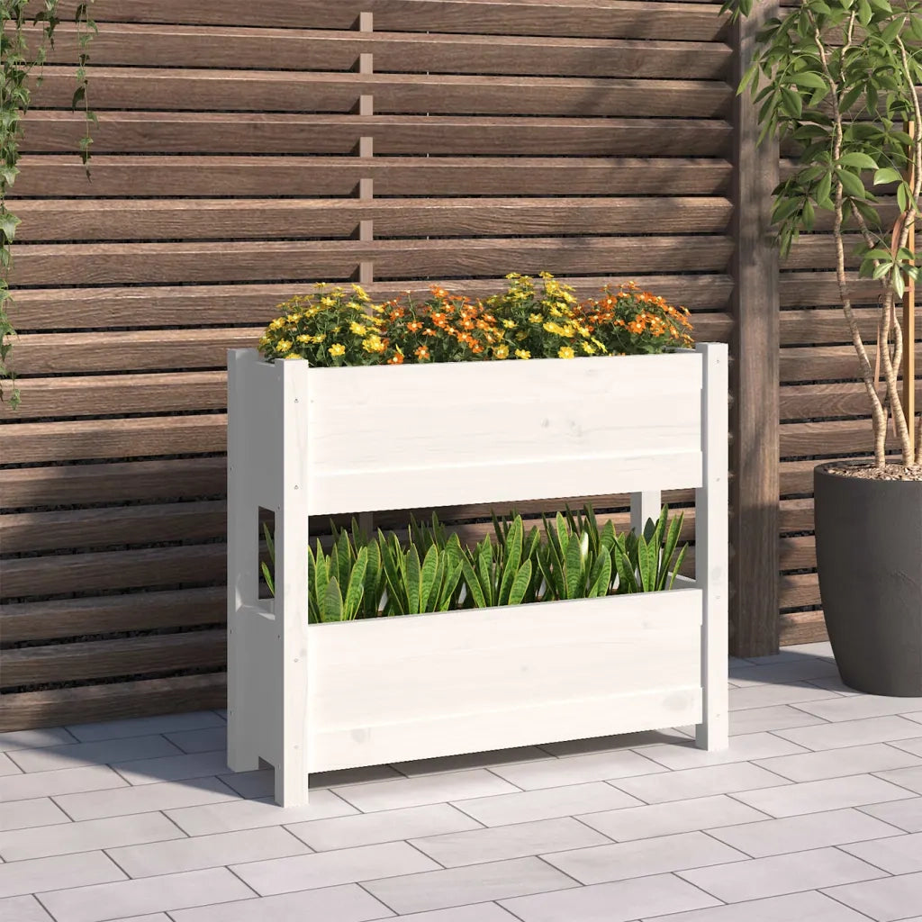 Fioriera-Vaso-Contenitore per Piante Bianca 77x25x66 cm in Legno Massello di Pino