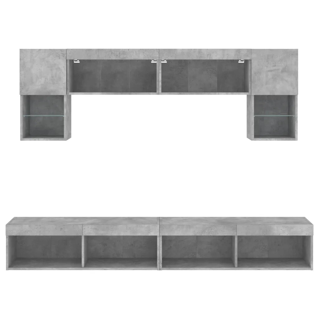 Mobili TV a Muro con LED 6pz Grigio Cemento Legno Multistrato