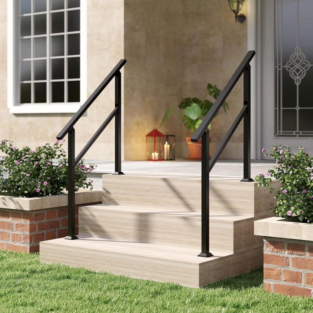 Corrimano per Scala, Corrimano in Metallo per 0-2/3/4 Gradini con Regolazione dell’Angolo, Portata 150 kg, Rieghiera per Terrazzo, Ingresso e Balcone (104 x 92 cm)