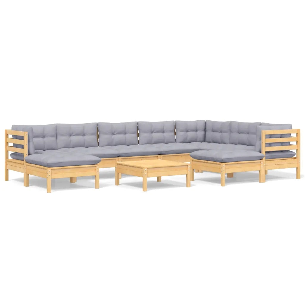 Set Divani da Giardino 10 pz con Cuscini Grigi Massello di Pino 3096712