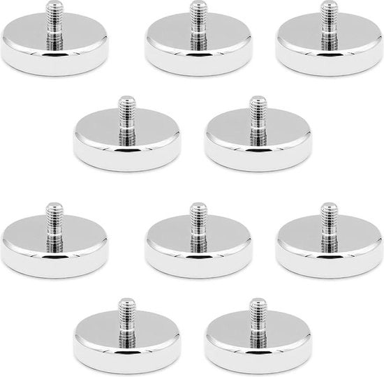 Magnetici neodymium Ø 25 mm M5 vitiatura esterna - 10 pezzi - magnetici neodymium rotondi con vitiatura - forza di attrito fino a 20 kg.