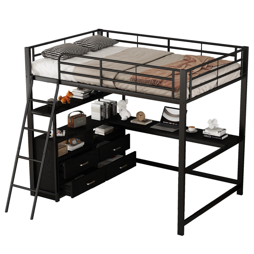 Letto a soppalco 140x200 cm con scrivania a L e cassetti