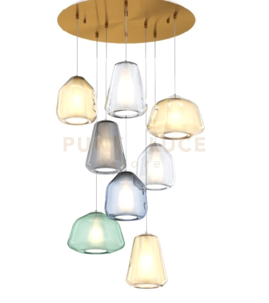 SOSPENSIONE OTTONE SAT. 8 LUCI TONDA VETRI (ALPHA VE + AM) (BETA TR + BL + AM) (GAMMA FU + AM + TR) 1176OS-S8 T ABG-MC