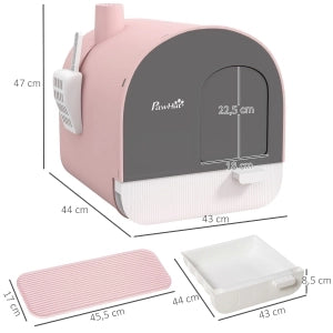 Fioriera chiusa per gatti con paletta, tappetino cattura lettiera, plastica, rosa
