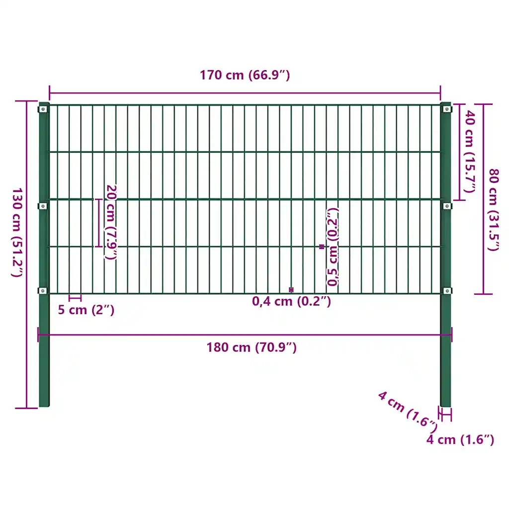 Pannello di Recinzione con Pali in Ferro 1,7x0,8 m Verde