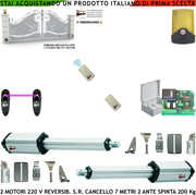 Kit Base Automatismo 230 V Ricambio x Cancello da 7 Metri 2 Ante da 3,5 Metri 2 Motori Lineari 220 V Stelo Retrattile Reversibile Corsa 600 mm Spinta 250 Kg Centrale 2 Radiocomandi Fotocellule Faro