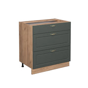Vicco Mobiletto base per cucina Verde-oro Country House 80 cm con 3 cassetti, senza piano di lavoro