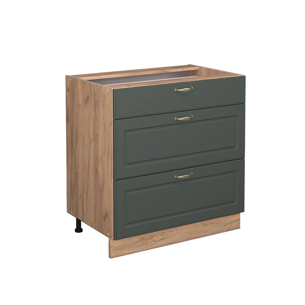 Vicco Mobiletto base per cucina Verde-oro Country House 80 cm con 3 cassetti, senza piano di lavoro
