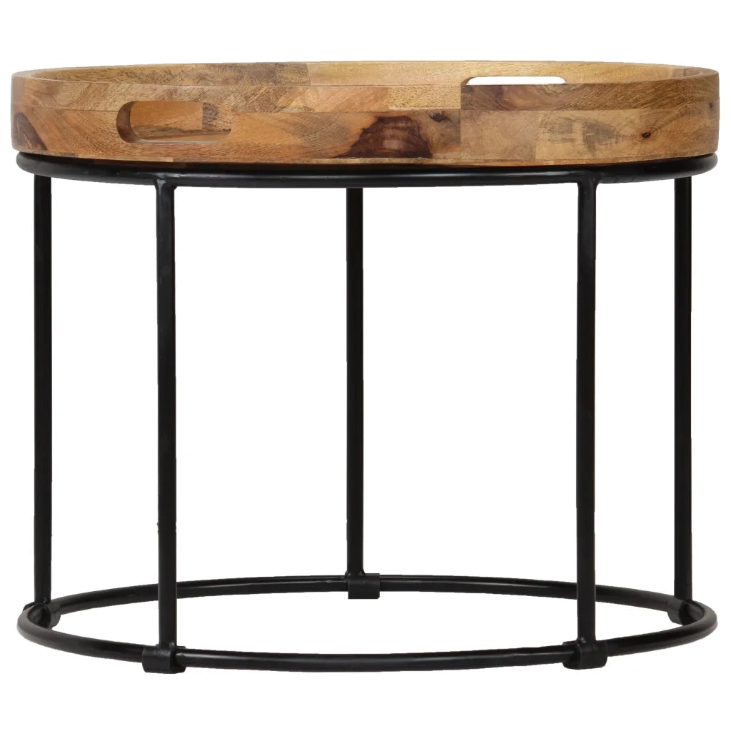 Tavolino da Salotto Legno Massello di Mango e Acciaio 50x40 cm 246672