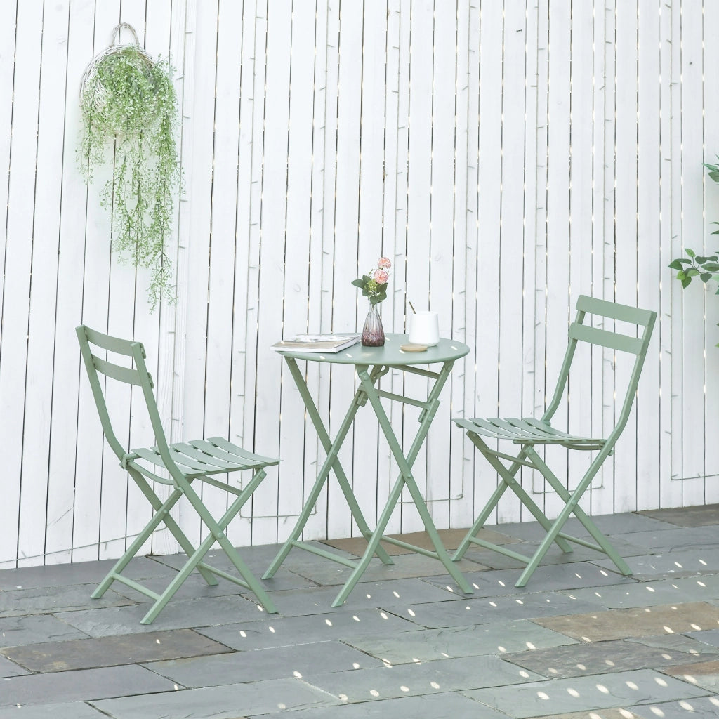 Set da Giardino 3 Pezzi Pieghevoli in Acciaio ¨C Zephmum ¨C Verde, 2 Sedie 42x50x81 cm e Tavolino ?60x71 cm