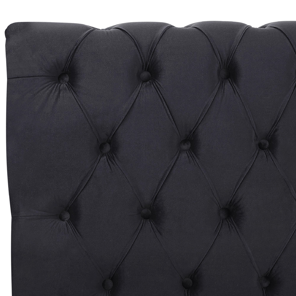 Letto Rivestimento in velluto Nero Gambe in legno Nero matrimoniale 140 x 200 cm con bottoni Glam