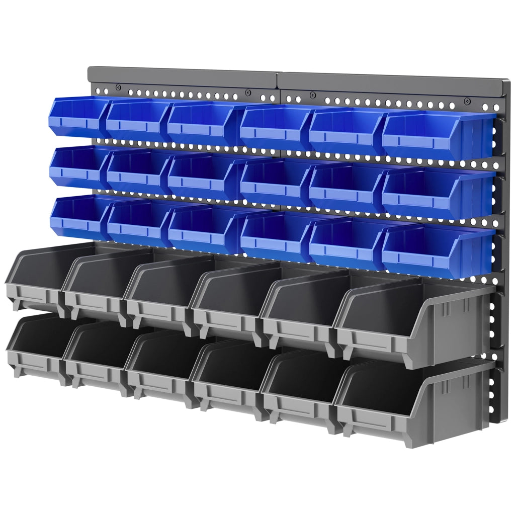 Scaffale Portautensili da Parete con 30 Contenitori ¨C Xylo ¨C 63x18x37,5 cm Blu e Grigio