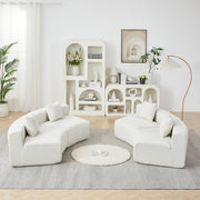 Divano modulare curvo in chenille beige con 2 cuscini, design a tasti di pianoforte, senza montaggio
