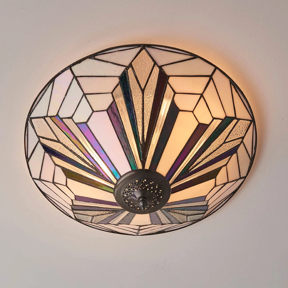 Plafoniera Tiffany Astoria vetro rotonda conica 2xE27