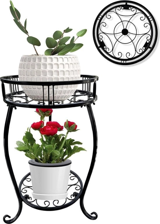 Stand per piante 2 livelli 45 cm alte per interni ed esterni - raccogliere asciugamani in lamiera - supporto per vasi robusto - tavolo per piante in acciaio inossidabile - supporto per piante rotondo per vaso