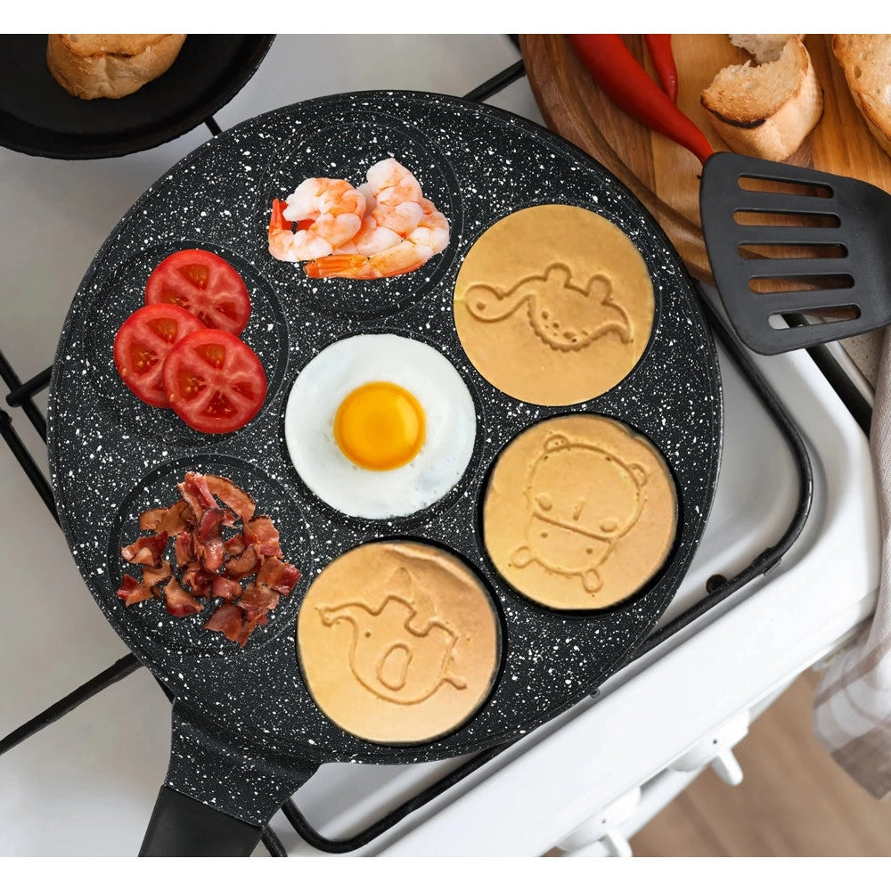 Trade Shop - Padella Antiaderente Per Pancake Uova Cialde Con 7 Stampi Forme Animali Rotonde 624391 -