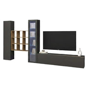 Mobile Soggiorno Arizzano, Parete Attrezzata 18 Ripiani Made in Italy, 310x30x180h cm Nero Antracite