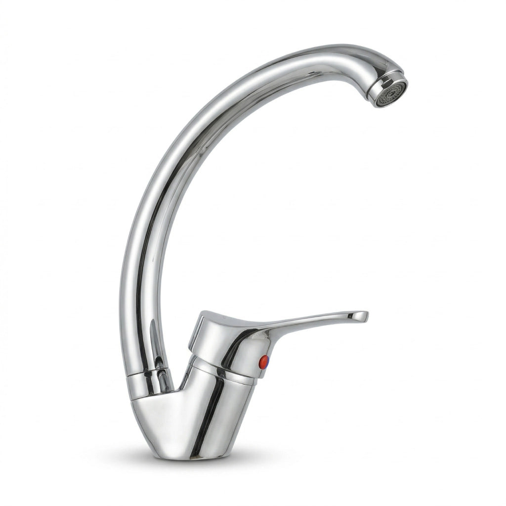 RUBINETTO MISCELATORE CUCINA MONOCOMANDO CROMATO COLLO ALTO GIREVOLE ACQUA 1587
