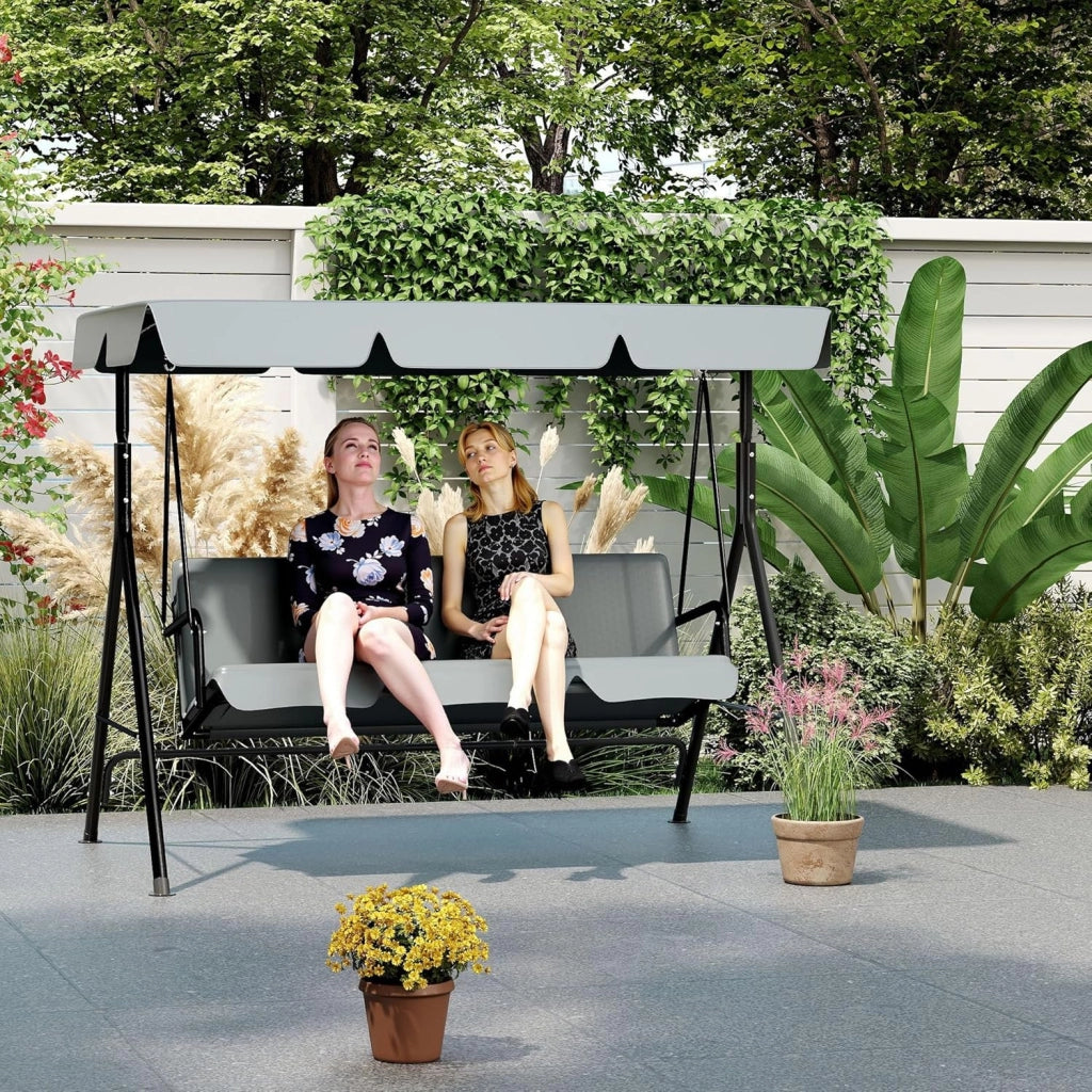 Dondolo da giardino a 3 posti, con rivestimento regolabile sul tetto, per giardino, altalena sospesa, portata fino a 200 kg, 175,5 x 110 x 152 cm, antracite