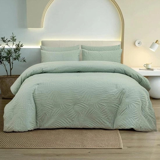Dekbed 4 stagioni - 400 g/m² - tutto l'anno - morbido e soffice - 2 cuscini con copri - microfibra - verde - 200 x 200 cm - senza copertura e lavabile