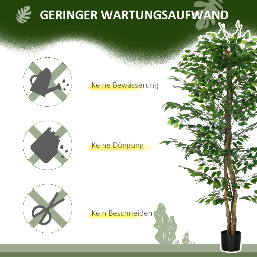 Ficus artificiale realistico con vaso in cemento, altezza 180 cm, verde