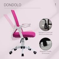 Sedia da Ufficio Ergonomica con Supporto Lombare, Braccioli Pieghevoli, Sedia da Scrivania Girevole in Rete Traspirante con Schienale Reclinabile e Altezza Regolabile, Capacità 120kg, Rosa