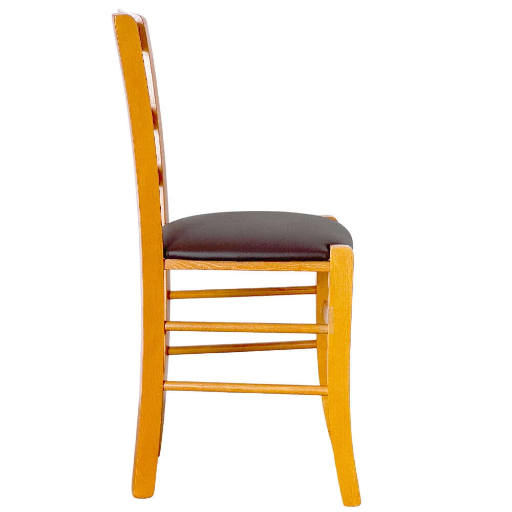 Sedia da sala da pranzo legno paesana ciliegio con seduta imbottita marrone
