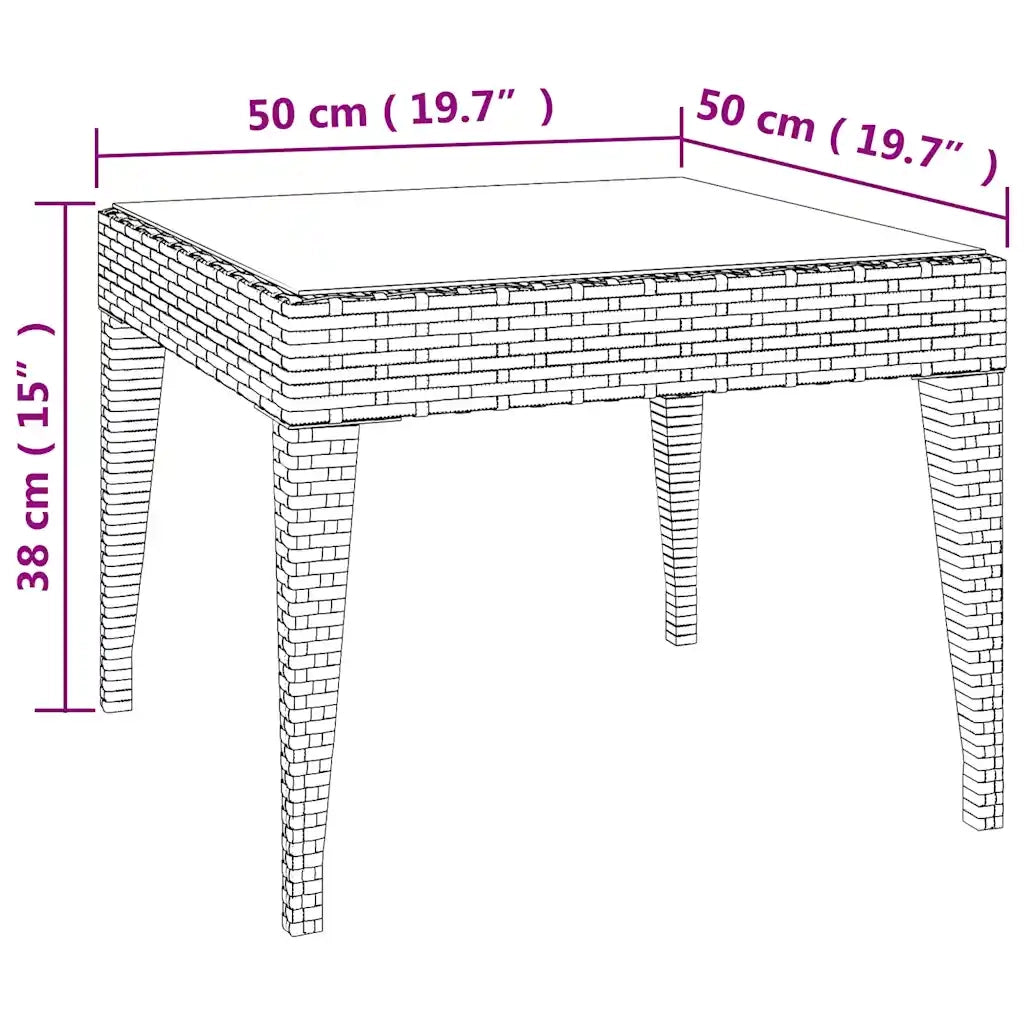 Tavolino | Tavolo laterale Nero 50x50x38 cm Polyrattan e Vetro Temperato