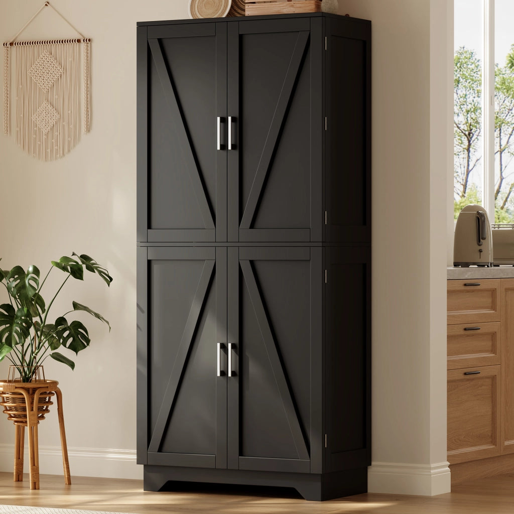 ARMADIO DISPENSA con 4 porte stile fienile 80 x 40 x 180 cm MDF nero/naturale
