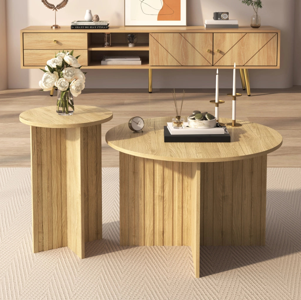 Set di 2 tavolini nesting rotondi in MDF e truciolare; colore naturale; ? 76 e 40 cm