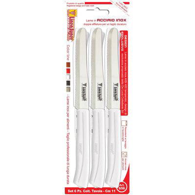 COLTELLO TAVOLA SUPER DE LUCA - MANICO PLT BIANCO/INOX CM 11 CF=PZ 6- 2 confezioni