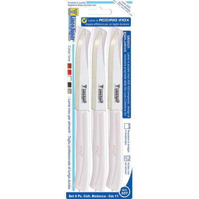 COLTELLO BISTECCA SUPER DE LUCA - MANICO PLT BIANCO/INOX CM 11 CF=PZ 6- 2 confezioni