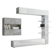 Parete Attrezzata Mobili Soggiorno Mobile TV Libreria 2 Pensili TFT Akira 1 Bianco e Cemento