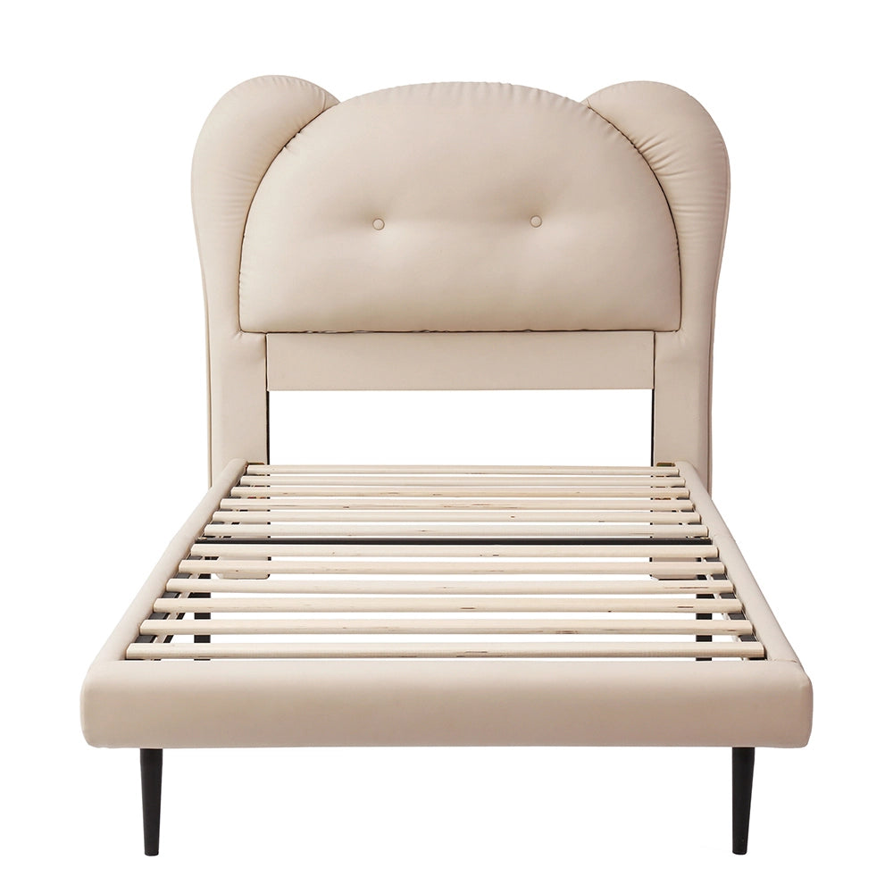 Letto bambino-Xylo-90x200 cm-testo animale, struttura in ferro, PU, beige