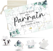 Regalo per padrino in legno, puzzle per padrino, annuncio per padrino, puzzle per padrino, futuro puzzle con corda a tela, sacchetto per il battesimo (padrino)