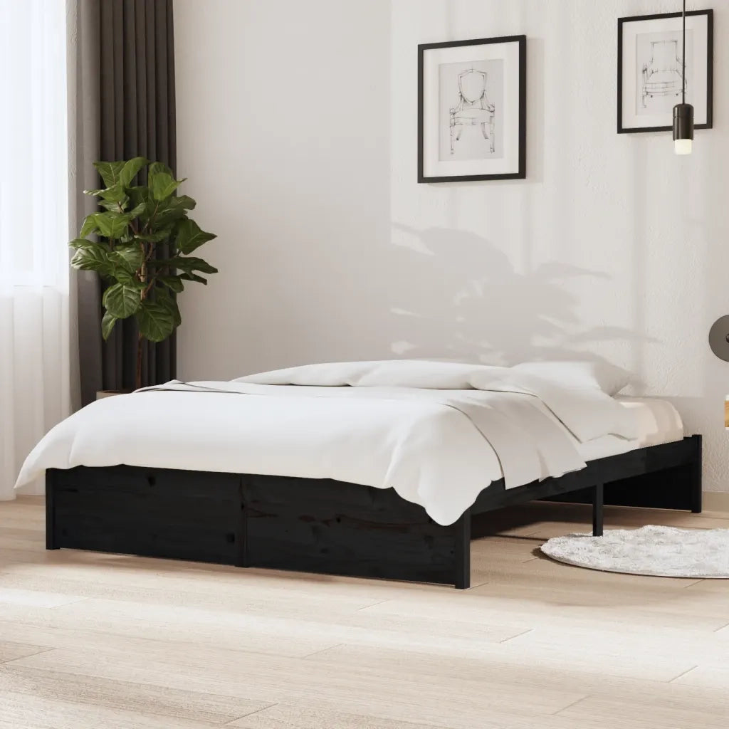 Letto matrimoniale | Letto per adulti | Giroletto Nero in Legno Massello 140x190 cm