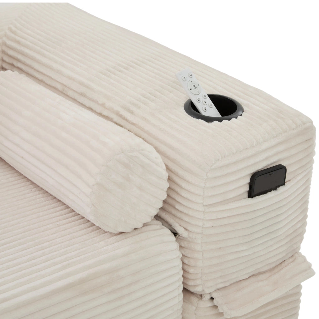 Divano letto modulare in velluto a coste beige con portaoggetti