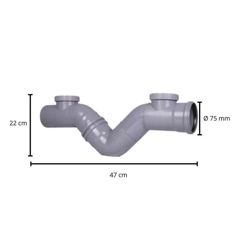 Sifone firenze orizzontale in polipropilene (2 Tappi) : Diametro - 75