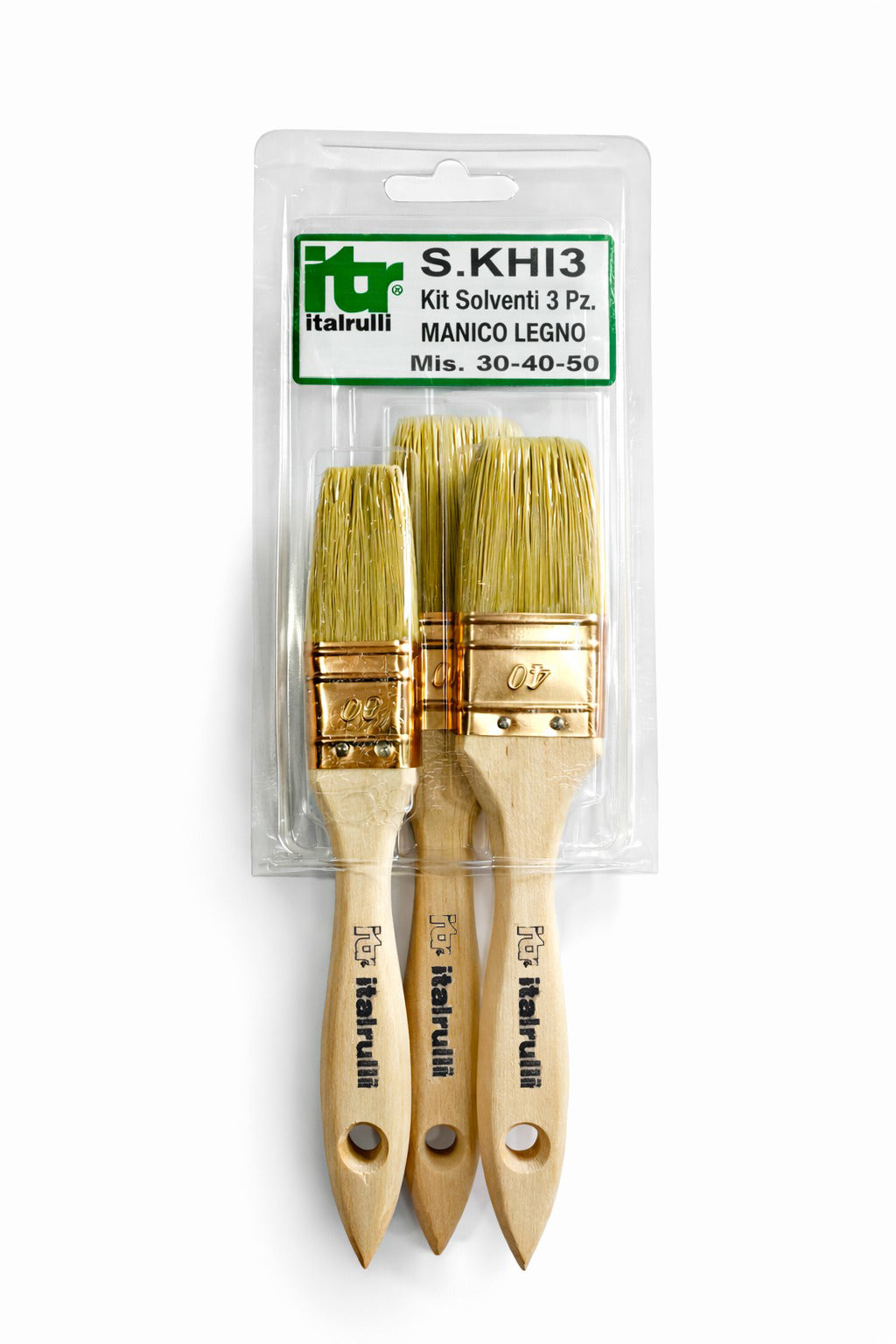 KIT PENNELLESSA P/SOLVENTE MANICO LEGNO 30-40-50  3PZ- ITALRULLI- 6,0 pz