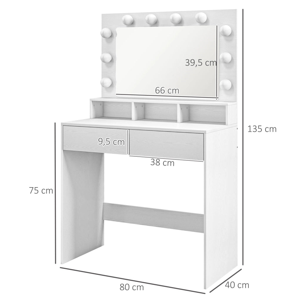 Tavolo trucco con specchio illuminato LED e cassetti ¨C zephmum ¨C bianco