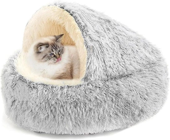 Letto per cani in piuma soffice e calda antiscivolo con imbottitura in fleece spesso lavabile a metà aperto per gatti e cuccioli di cane da utilizzare in inverno autonoma riscaldamento.
