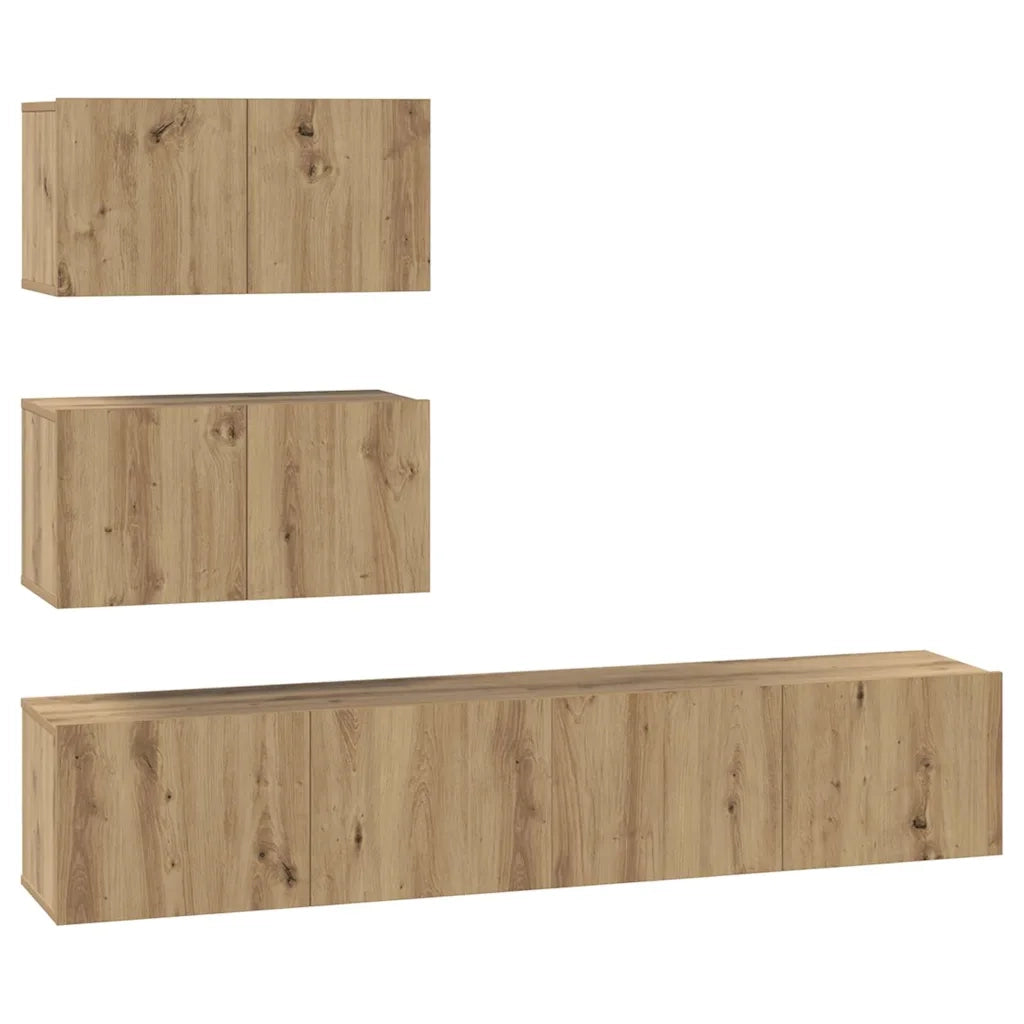 Set mobile TV 4 pz-Set di 4 Credenza per TV Rovere artigianale Legno multistrato 174219