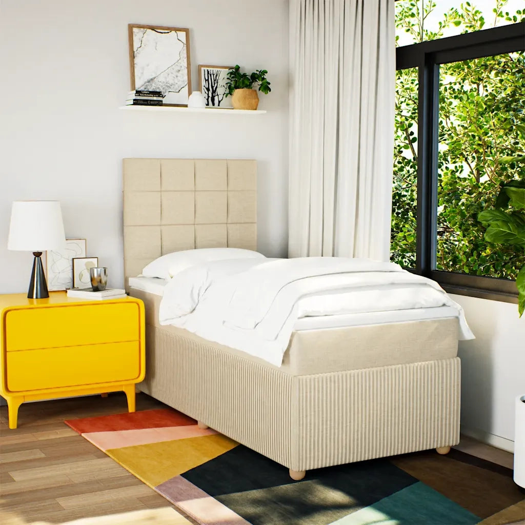 Giroletto a Molle con Materasso Crema 90x190 cm in Tessuto
