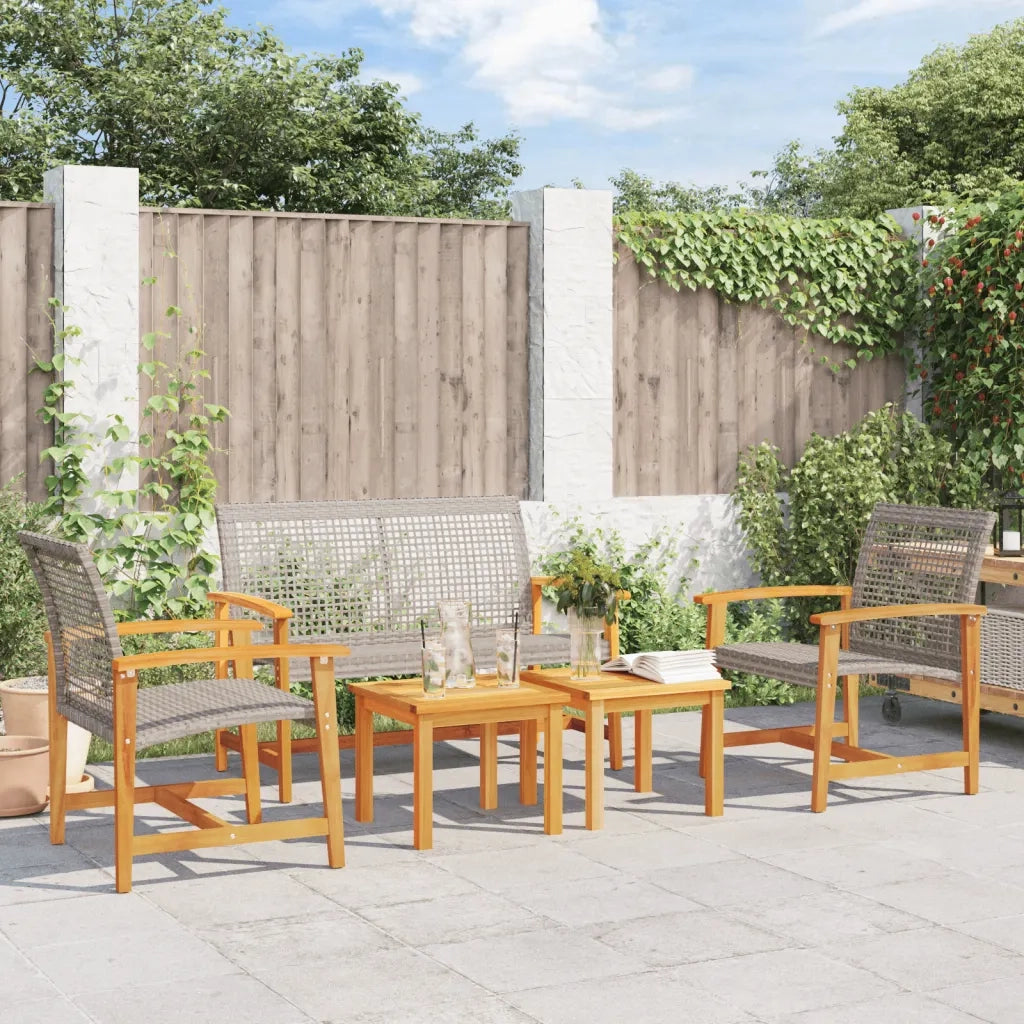 Set Salotto da Giardino 5pz Grigio in Polyrattan e Legno Acaciacod mxl 89567