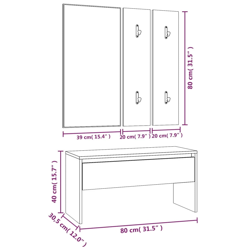 Set di Mobili da Corridoio Grigio Sonoma in Legno Multistrato 3120195