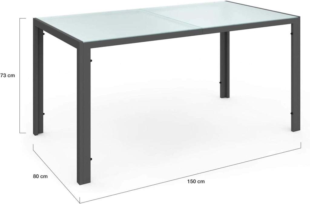 Set di mobili da Giardino Madrid Tavolo 150 cm e 6 sedie impilabili Grigio Antracite Piano Chiaro