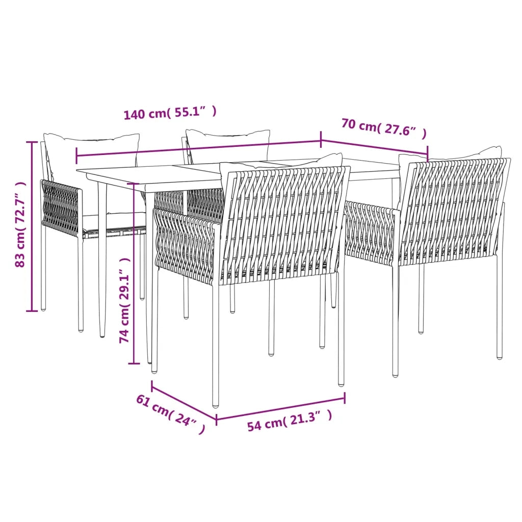 Set Pranzo da Giardino 5pz con Cuscini in Polyrattan e Acciaio