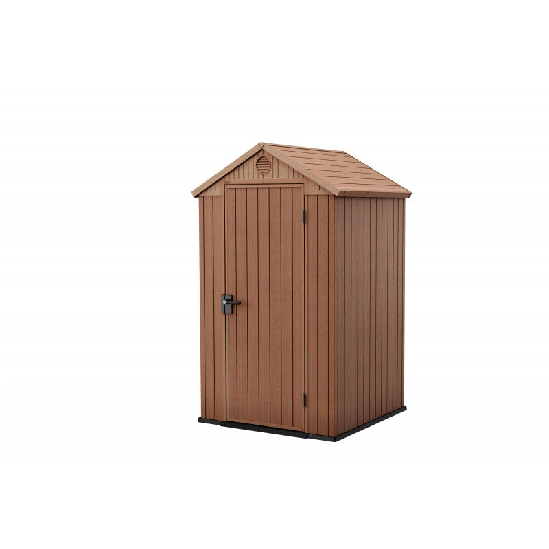 Casetta da giardino in resina EVOTECH+ effetto legno 125,8x117x205 cm - con pavimento rialzato e finestra laterale - Marrone – Keter