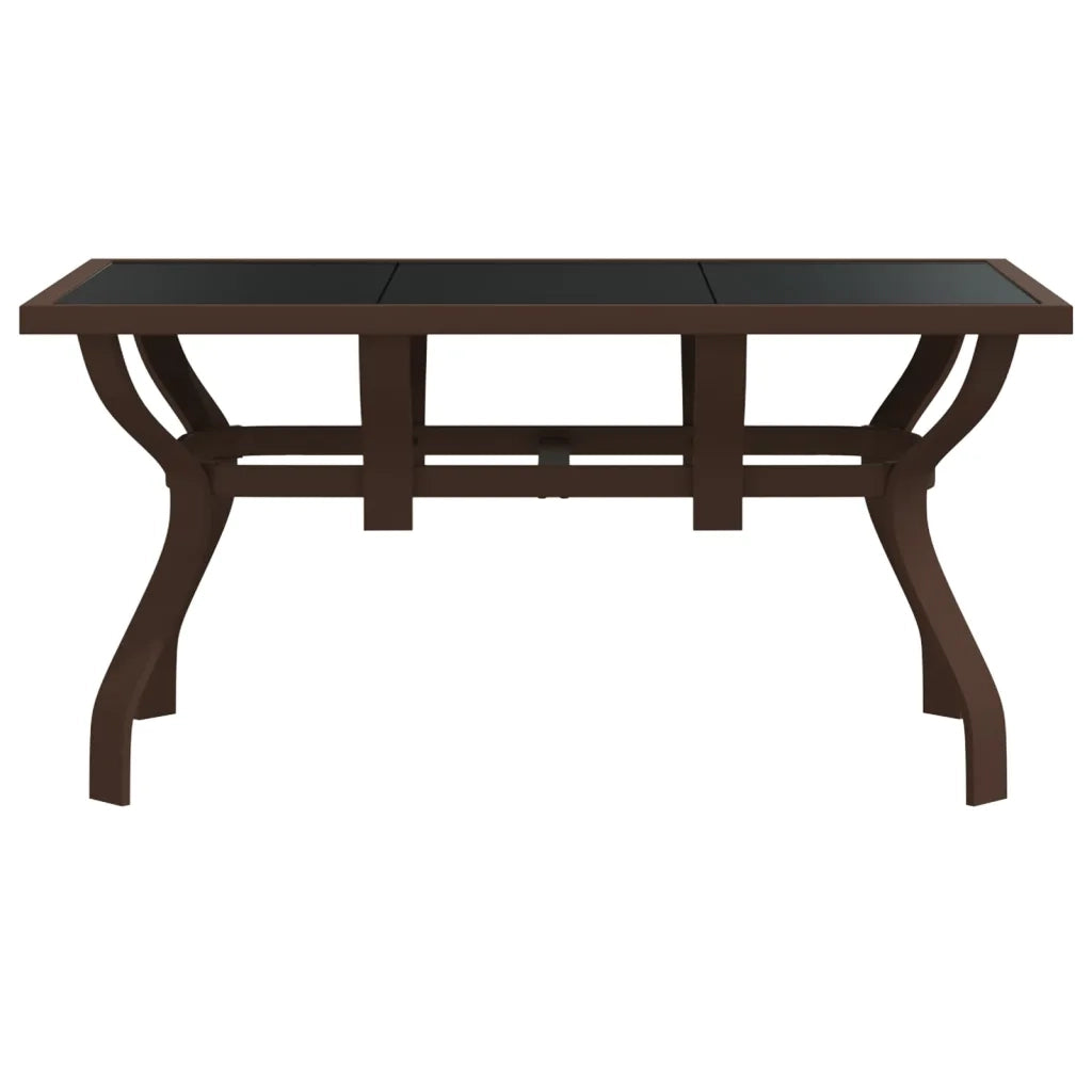 Tavolo da Giardino Marrone e Nero 140x70x70 cm Acciaio e Vetro 318772