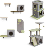3 in 1 Set di Albero per Gatti, Tiragraffi per Gattini con Condominio, Cat tree a 3 Livelli, Albero da Arrampicata Versatile